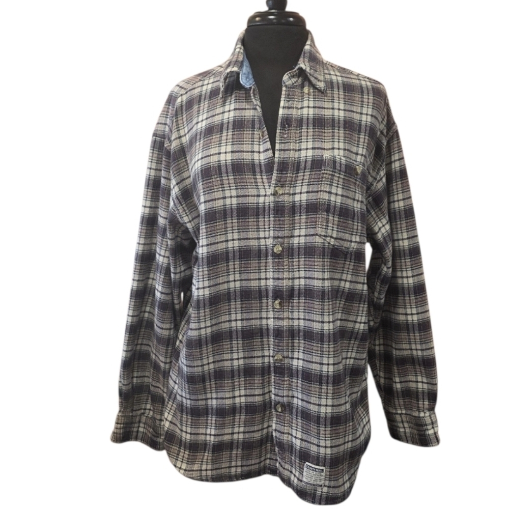 Vintage 90s County Seat L Plaid Button-Down Shirt Grunge Cozy Cotton
